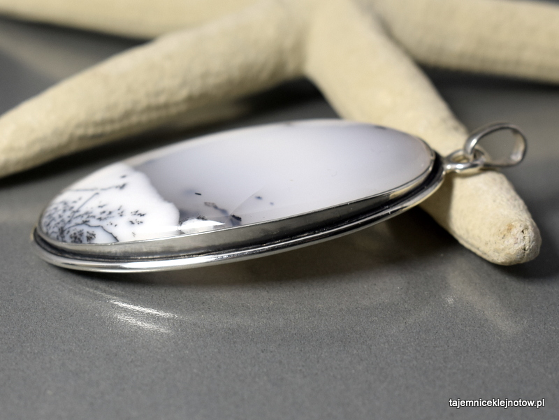 Wisior srebrny z agatem dendrytowym MGŁA