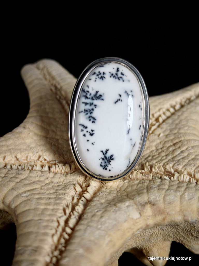 Pierścionek srebrny z białym agatem dendrytowym Pierścionek srebrny z białym agatem dendrytowym